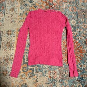 J.Crew vintage pink cashmere/wool cable knit crewneck sweater with button detail